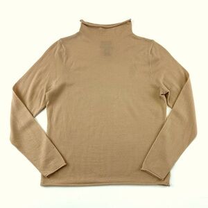 Nicole Miller camel tan extra fine merino wool funnel neck turtleneck sweater M